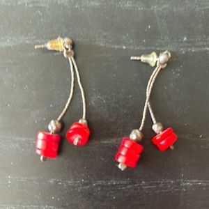Pewter/carnelian dangly earrings